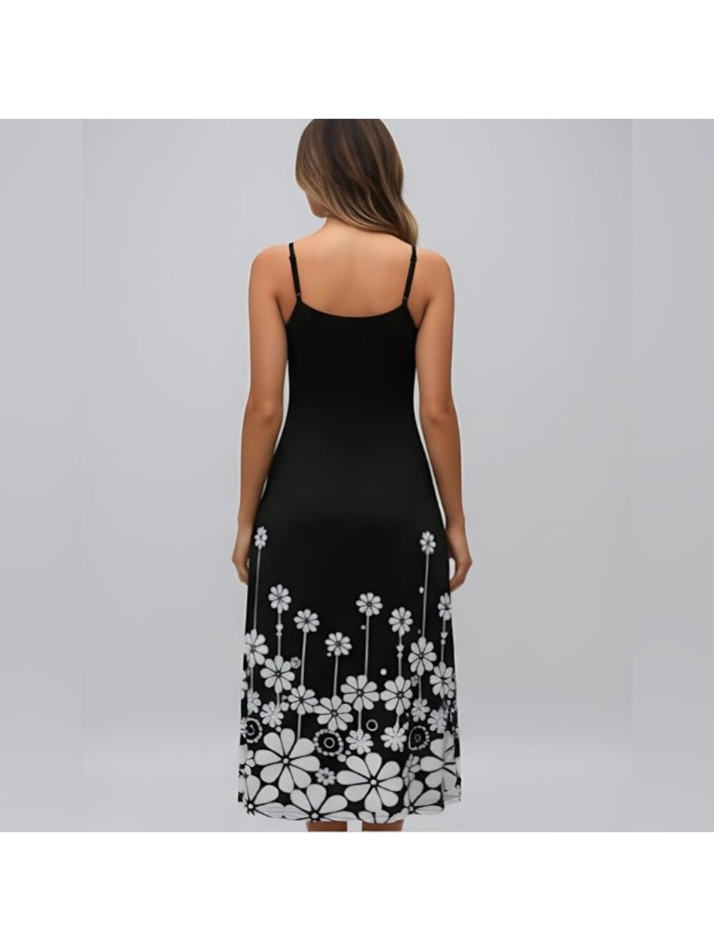 Black/White Floral Print Cami Dress - Picture 3 of 10